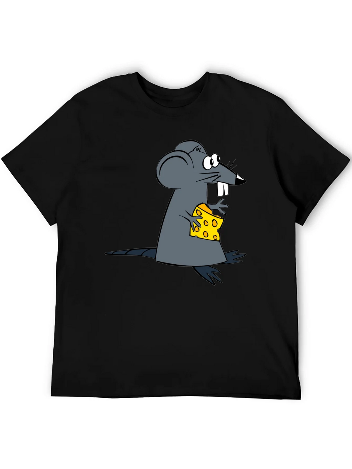 Cartoon Mouse & Cheese Graphic Black T-Shirt product image 5