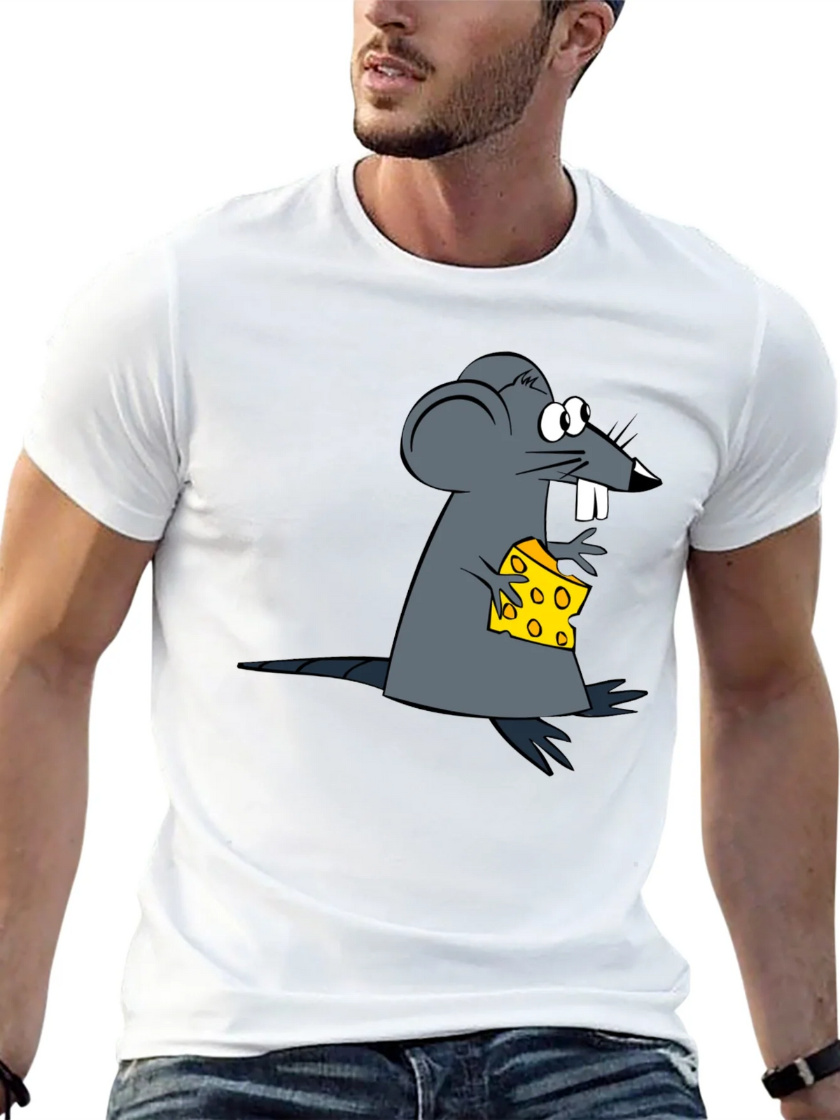 Cartoon Mouse & Cheese Graphic Black T-Shirt product image 11