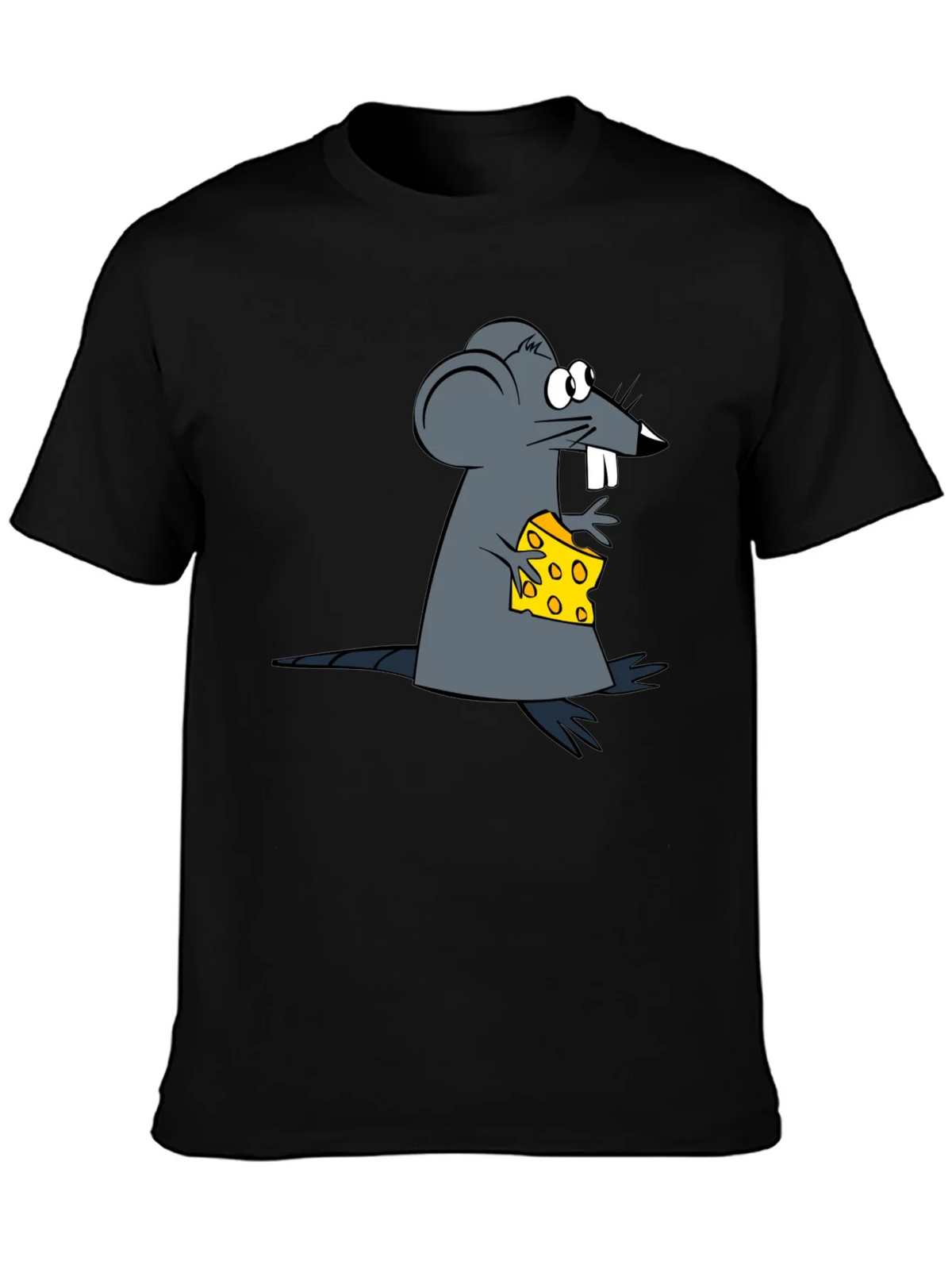 Cartoon Mouse & Cheese Graphic Black T-Shirt product image 3