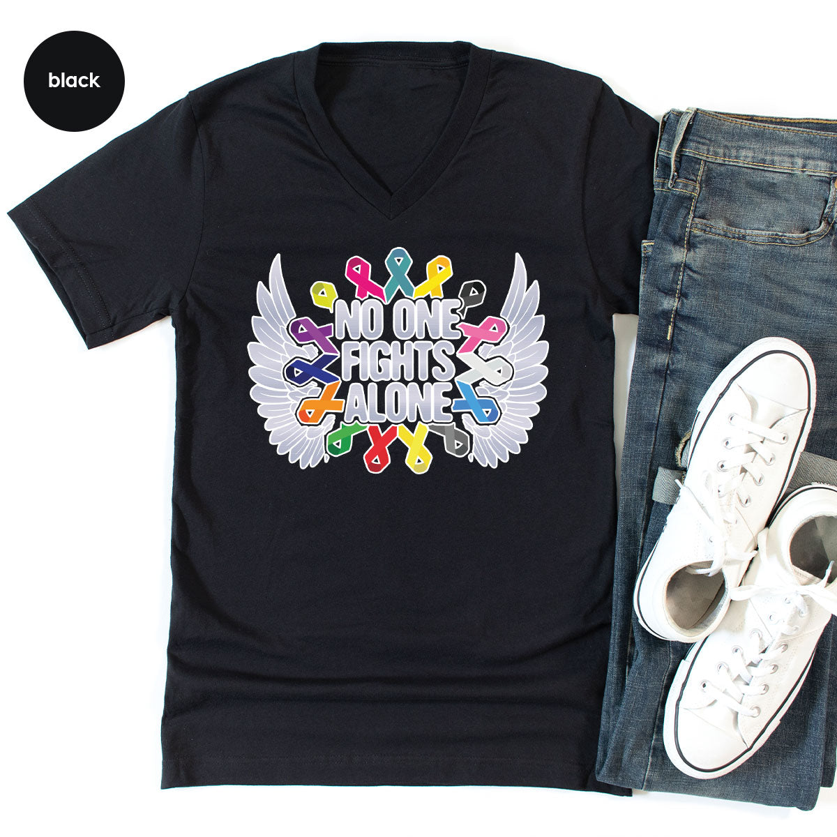 No One Fights Alone Shirt, Cancer Fighter T-Shirt, Warrior product image 54