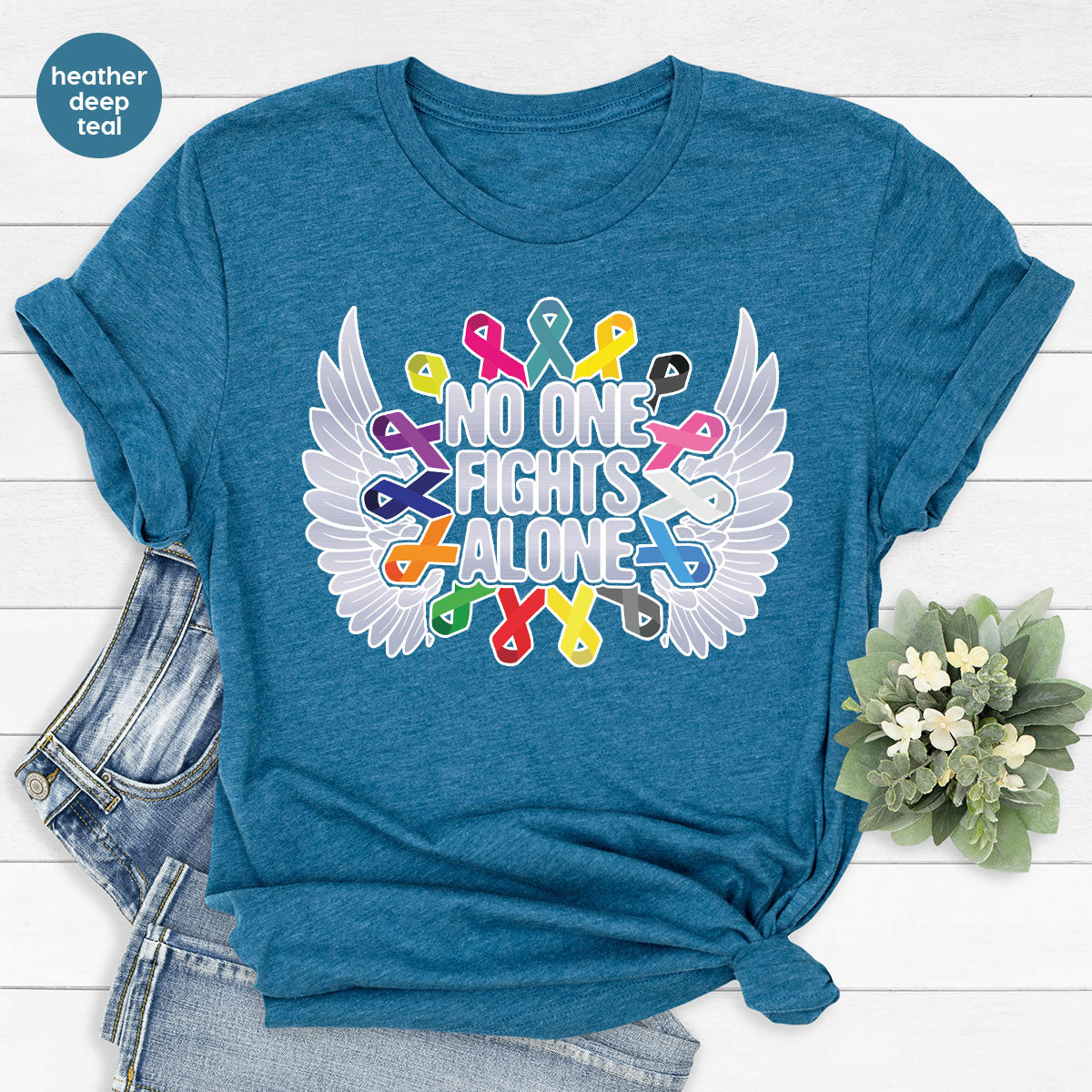 No One Fights Alone Shirt, Cancer Fighter T-Shirt, Warrior product image 59