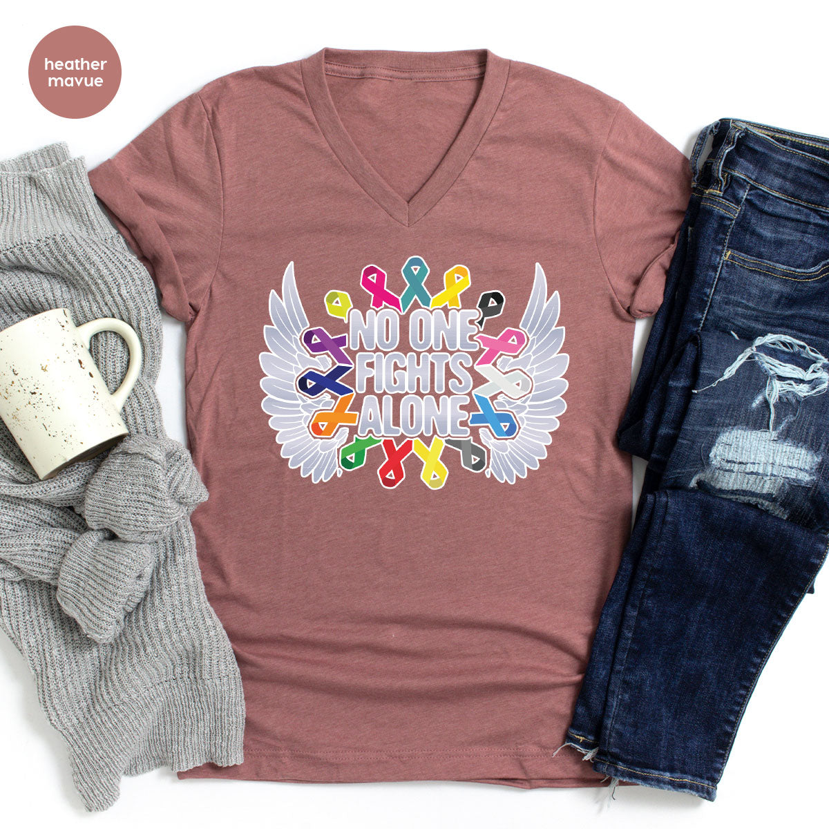 No One Fights Alone Shirt, Cancer Fighter T-Shirt, Warrior product image 65