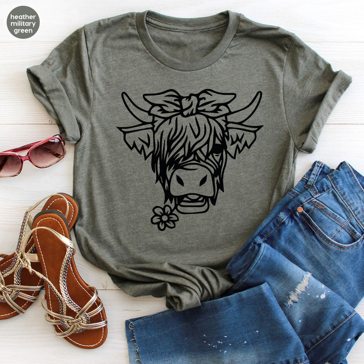 Cool Bull Shirt, With Flower T-Shirt, Funny product image 28