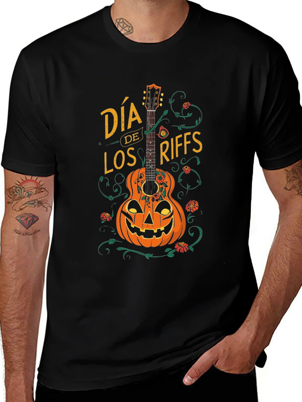 Dia de Los Riffs Halloween Guitar T-Shirt product image 1