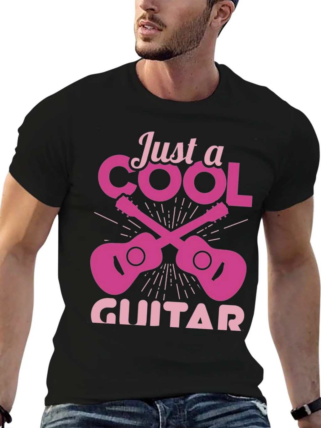 Cool Guitar Graphic Tee - Black Crew Neck product image 2
