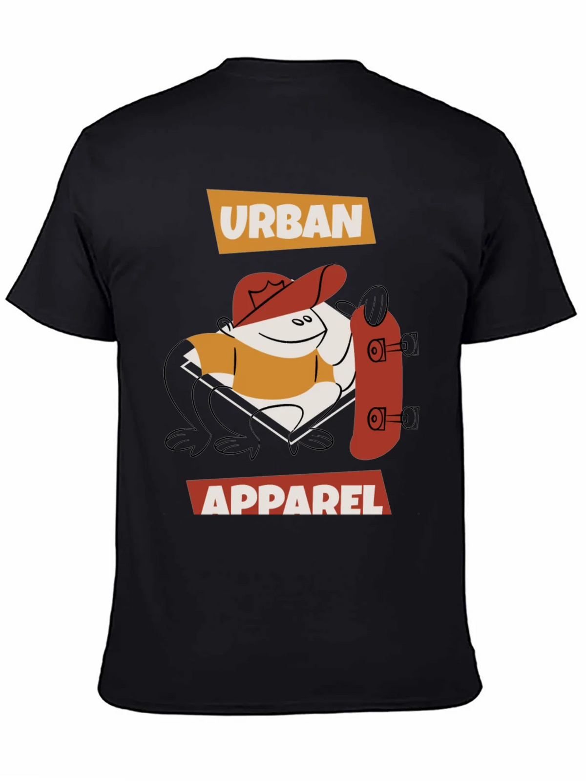Urban Apparel Black T-Shirt with Cartoon Skater Design product image 1