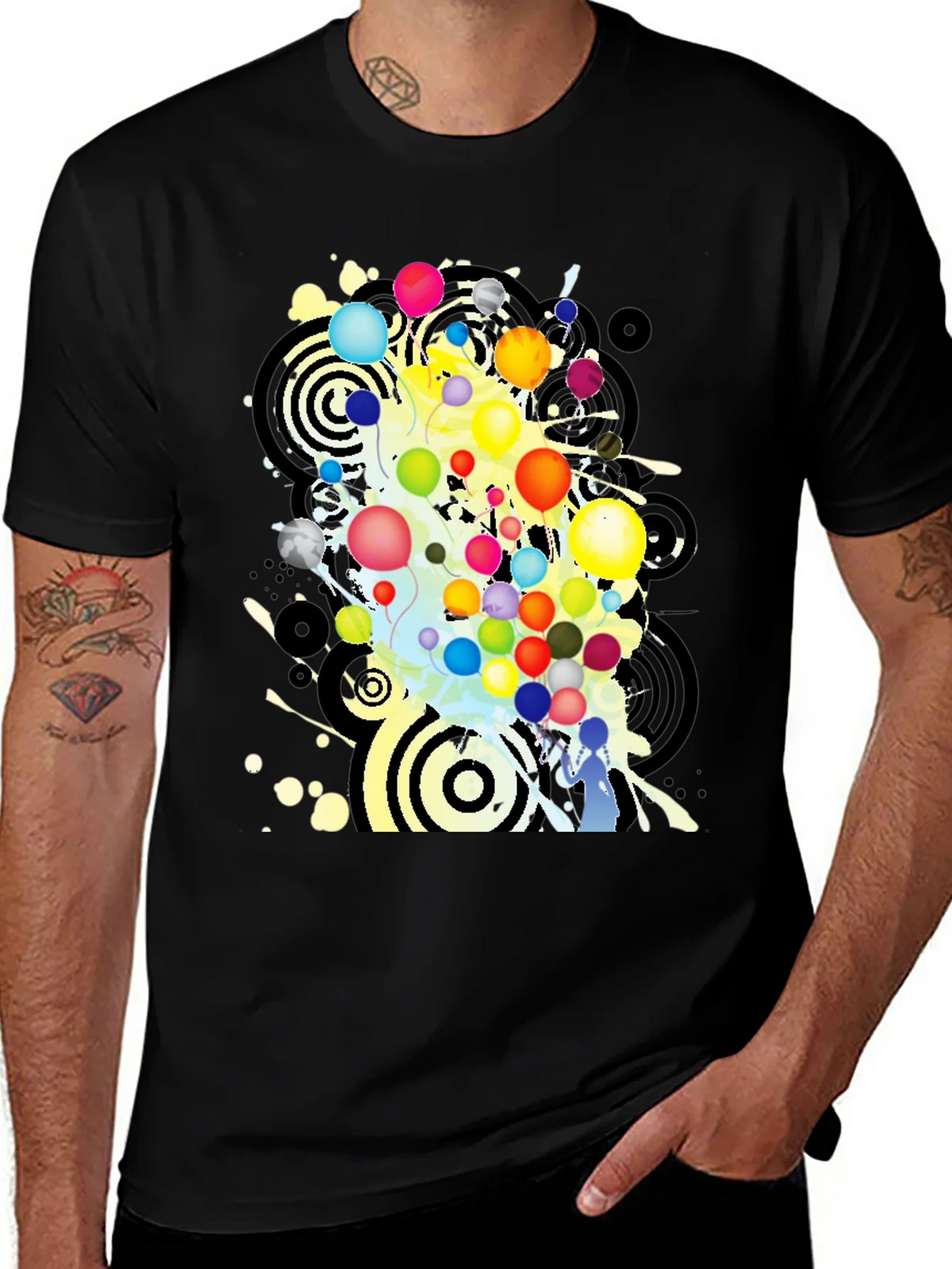 Abstract Balloon Graphic Black T-Shirt product image 1