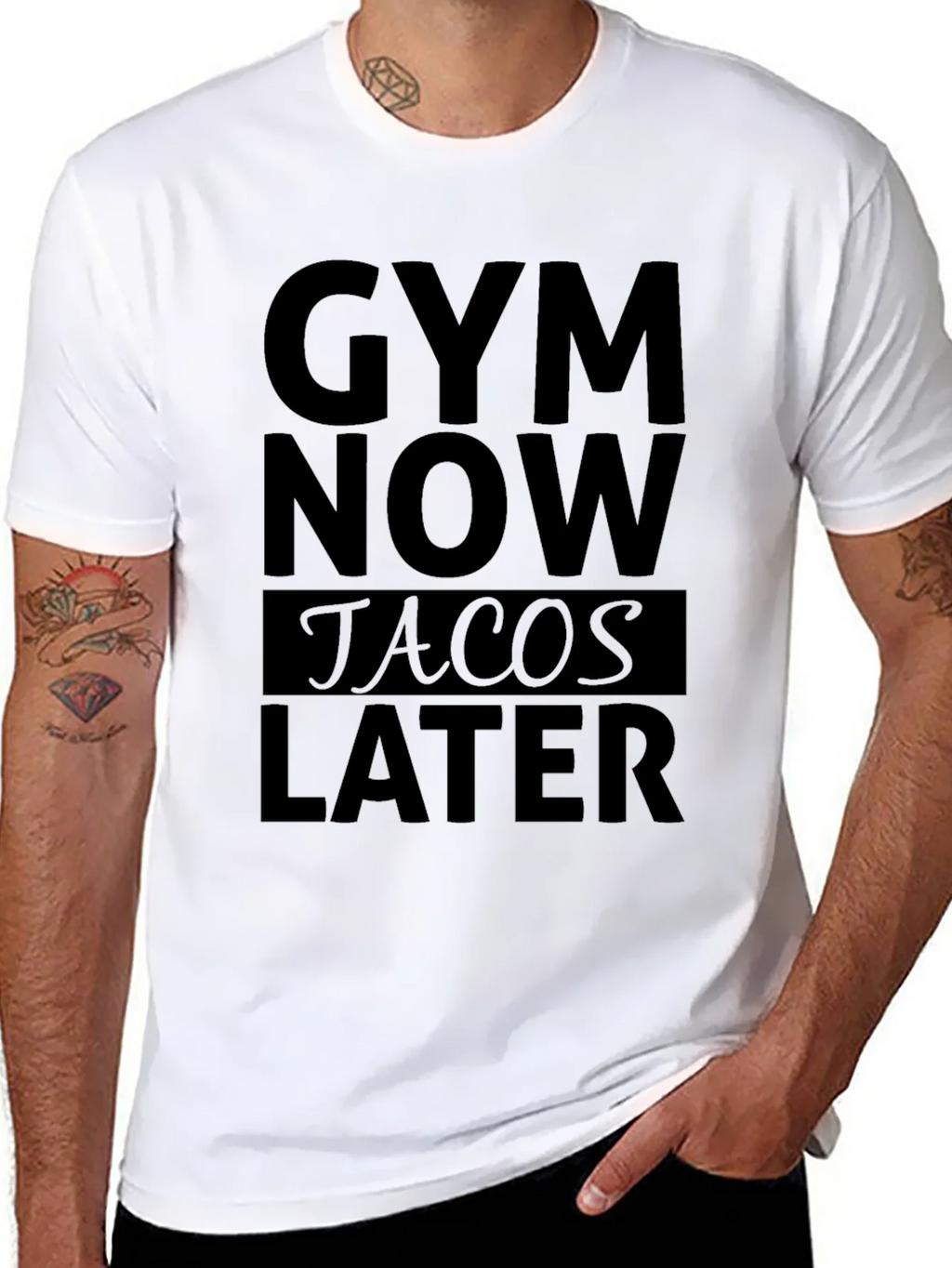 Gym Now Tacos Later Black Graphic T-Shirt product image 2
