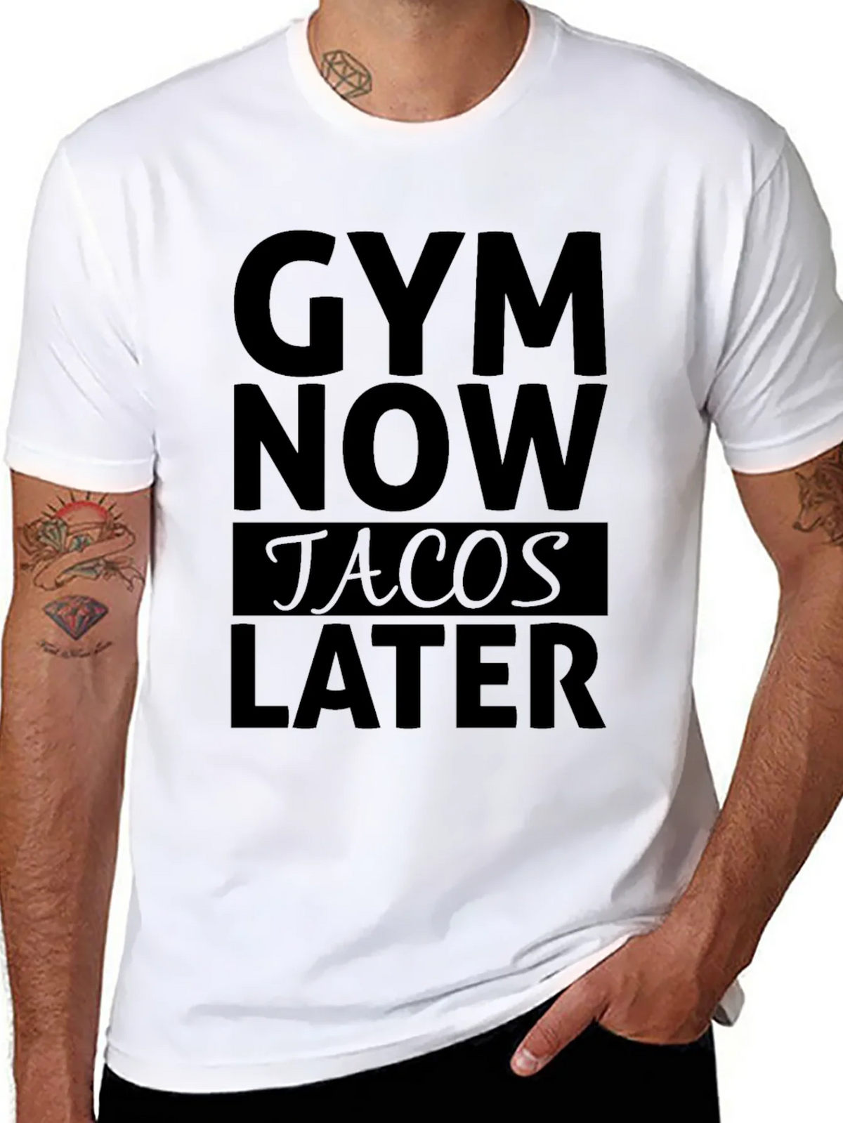 Gym Now Tacos Later Black Graphic T-Shirt product image 2