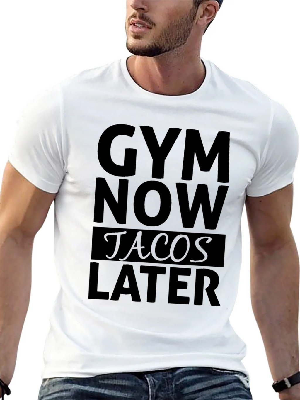 Gym Now Tacos Later Black Graphic T-Shirt product image 3