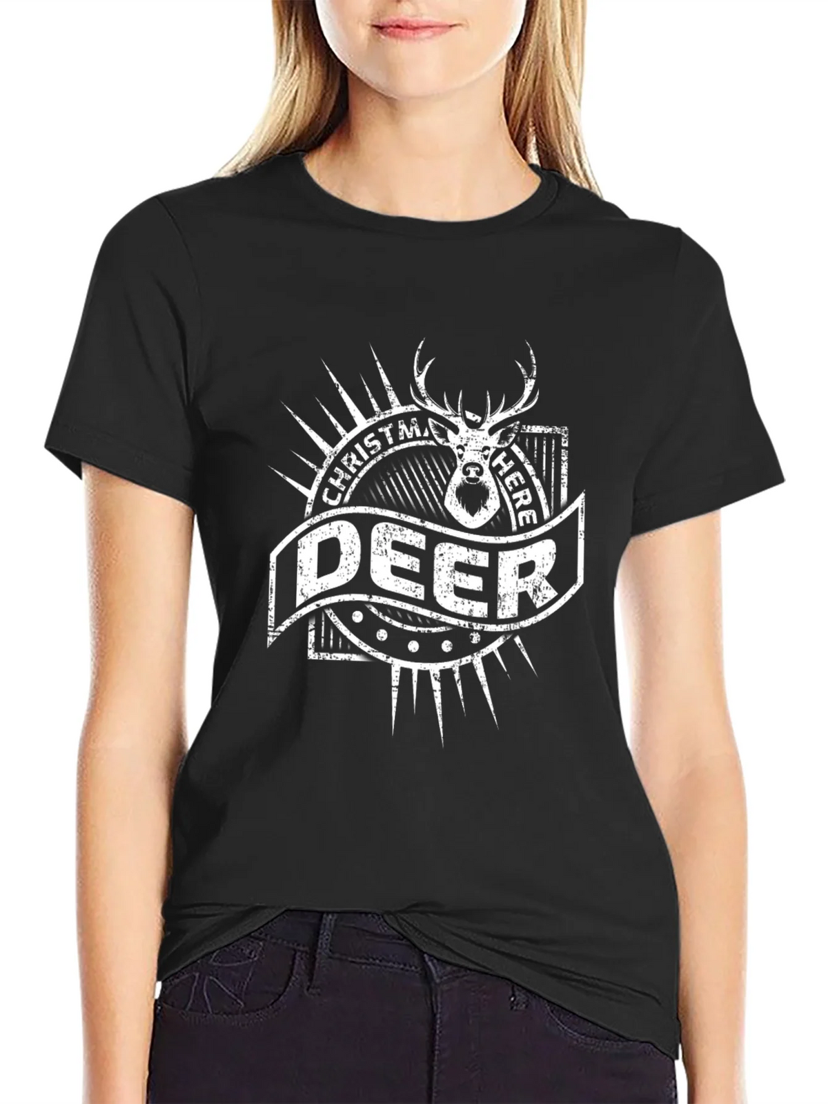 Christmas Deer Here T-Shirt - Holiday Graphic Tee product image 1