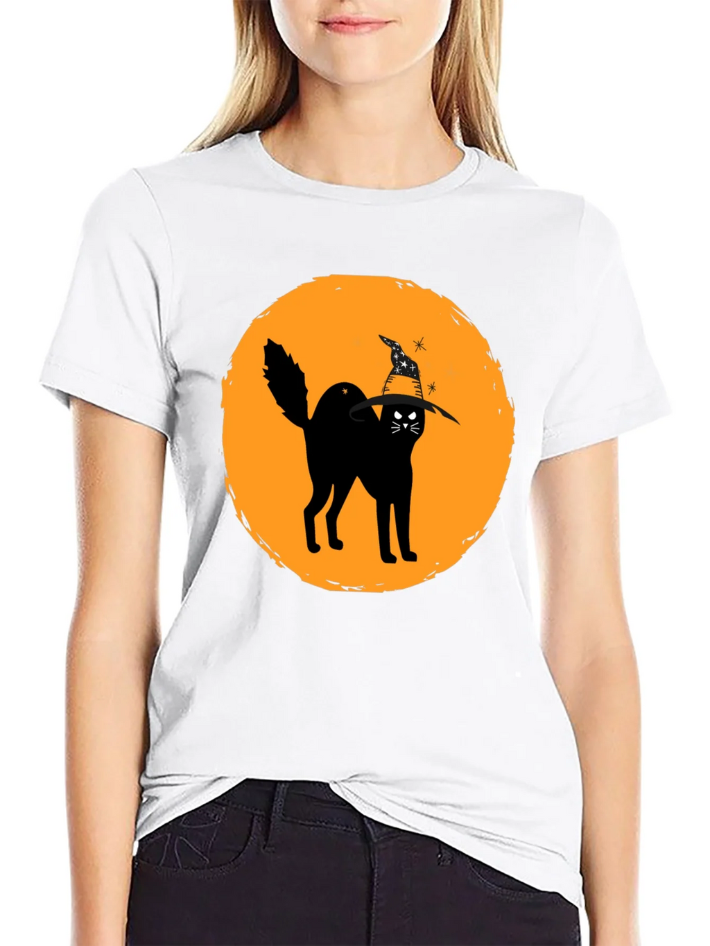 Halloween Cat Graphic Tee - Unisex Black T-Shirt