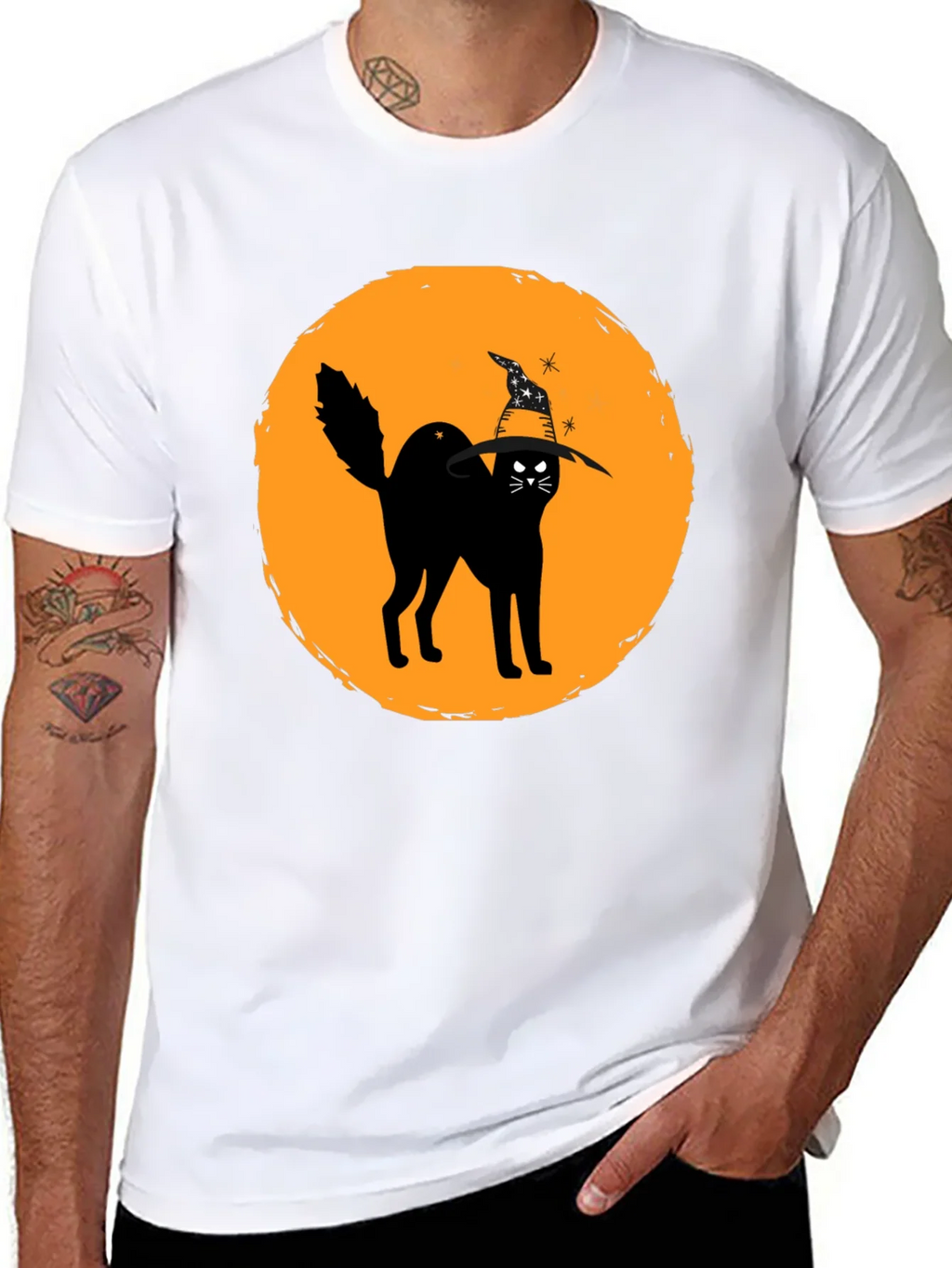 Halloween Cat Graphic Tee - Unisex Black T-Shirt
