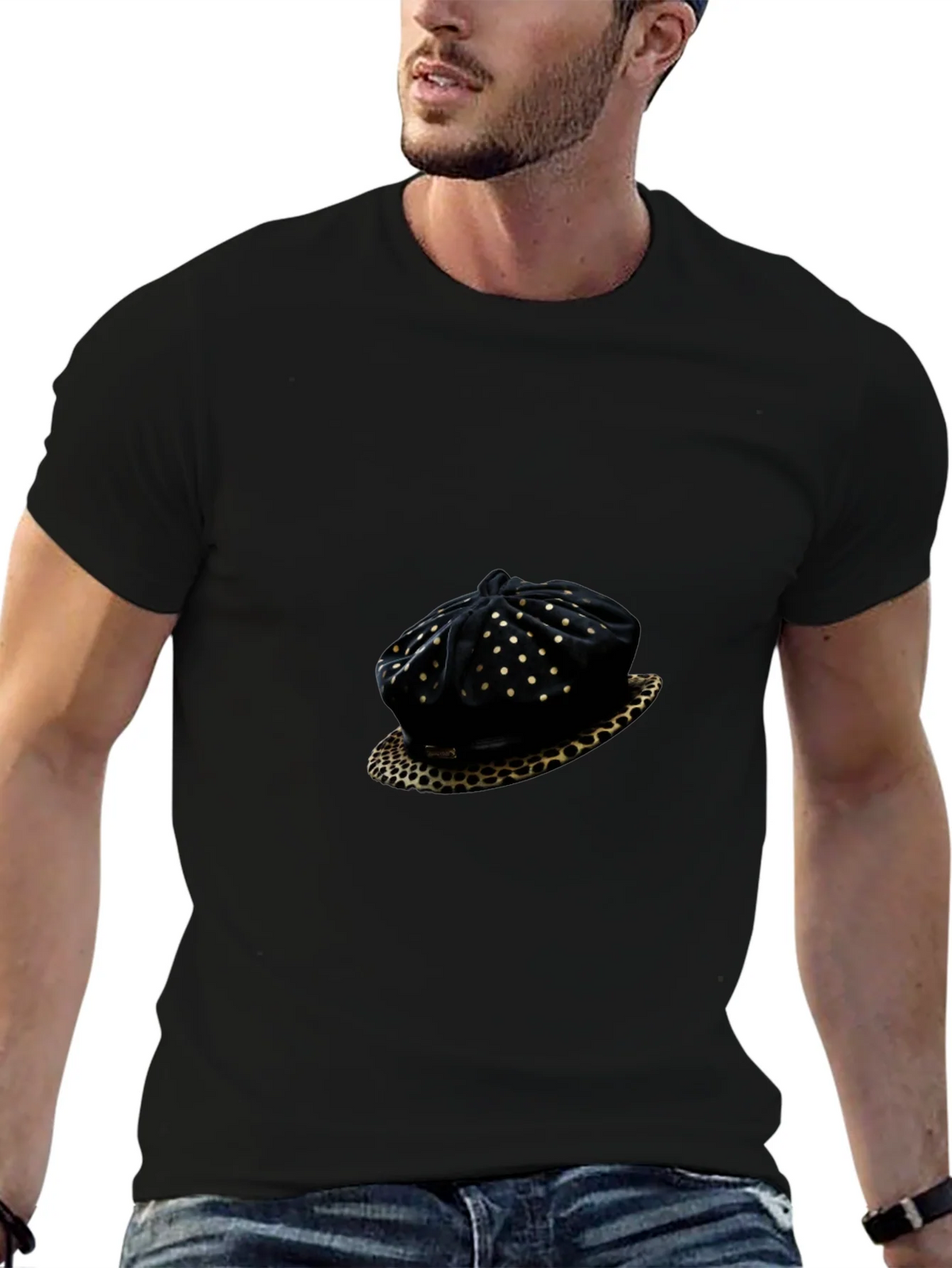 Mens Black T-Shirt with Hat Graphic