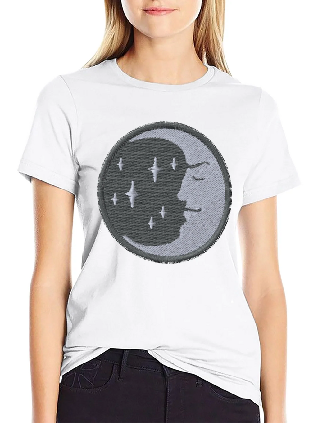 Celestial Moon Embroidered Black T-Shirt product image 7
