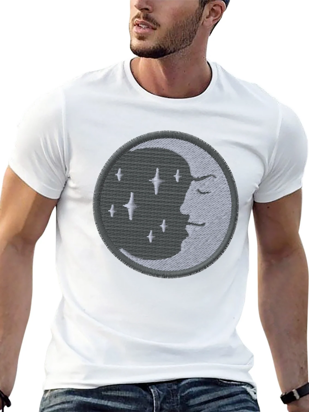 Celestial Moon Embroidered Black T-Shirt product image 11