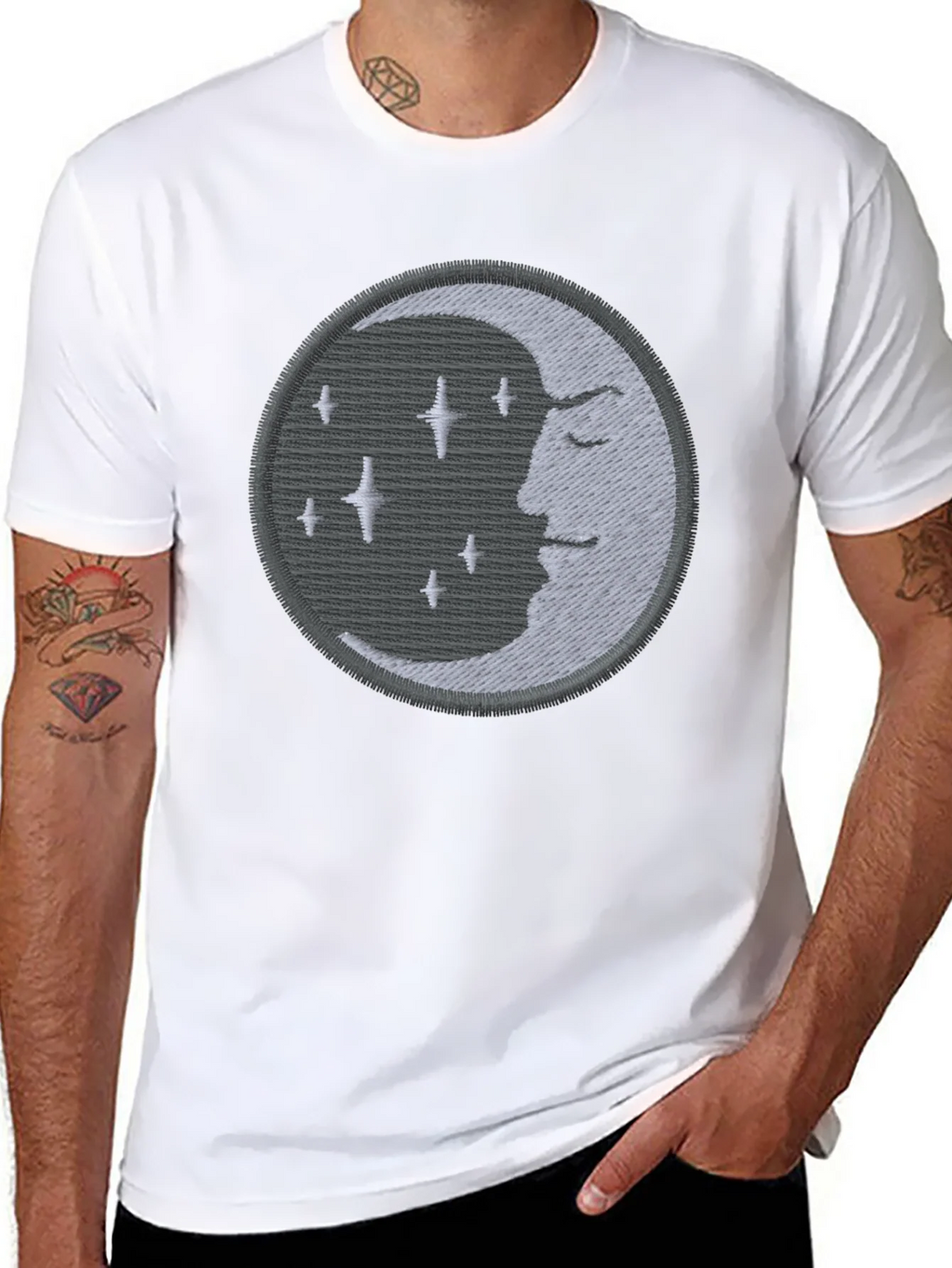Celestial Moon Embroidered Black T-Shirt product image 6