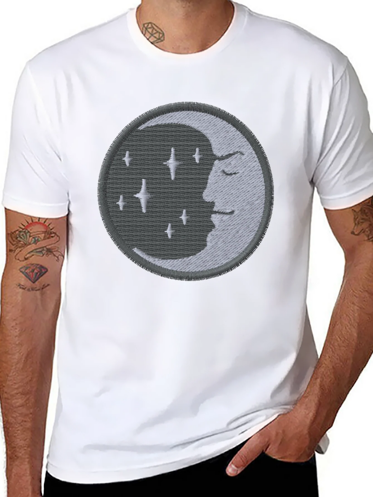 Celestial Moon Embroidered Black T-Shirt product image 6