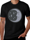 Celestial Moon Embroidered Black T-Shirt product image 1