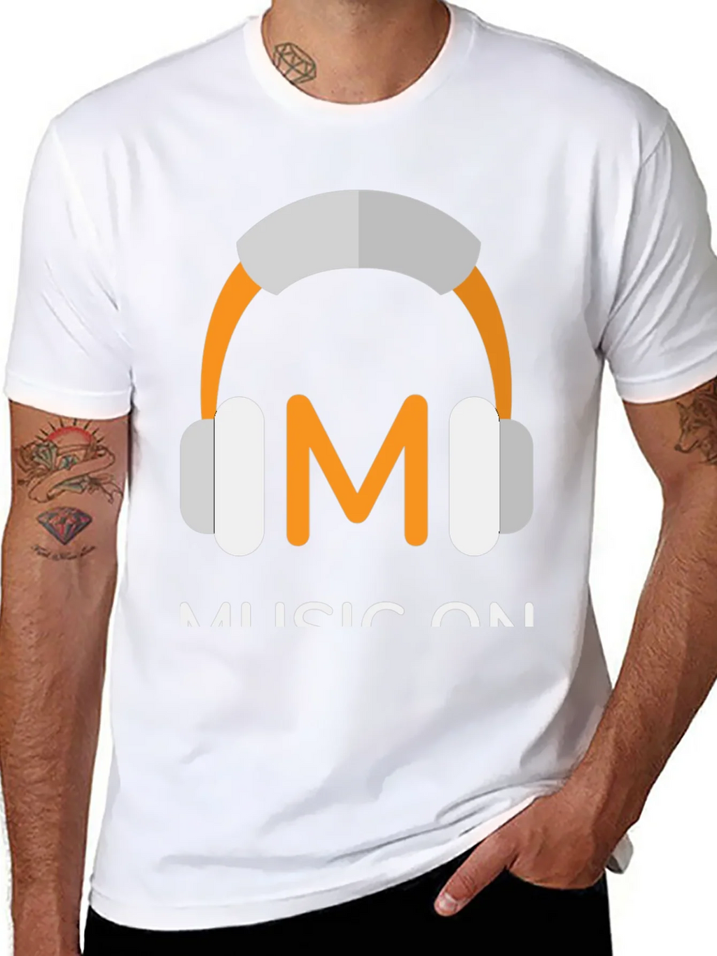 Music On Black T-Shirt with Headphone Graphic product image 2
