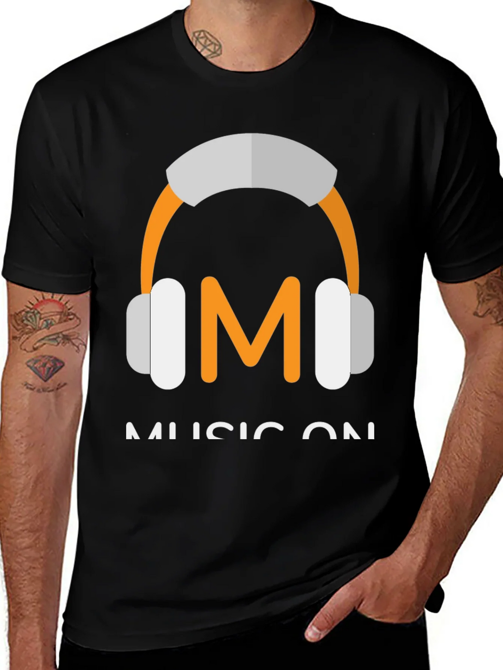 Music On Black T-Shirt with Headphone Graphic product image 1