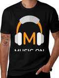 Music On Black T-Shirt with Headphone Graphic product image 1