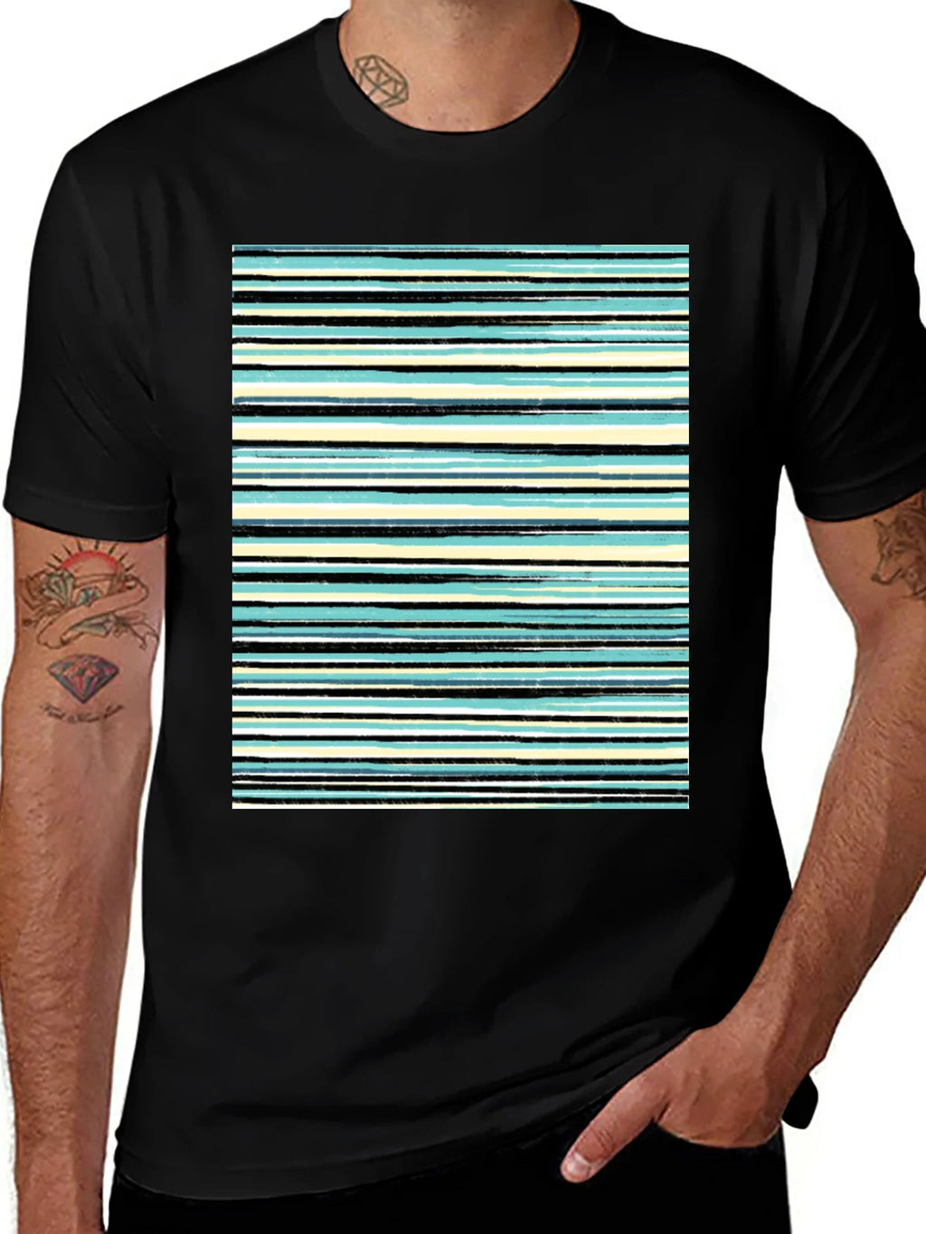 Striped Print Black T-Shirt product image 1