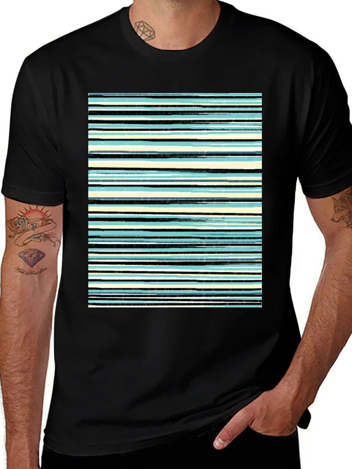 Striped Print Black T-Shirt product image 1