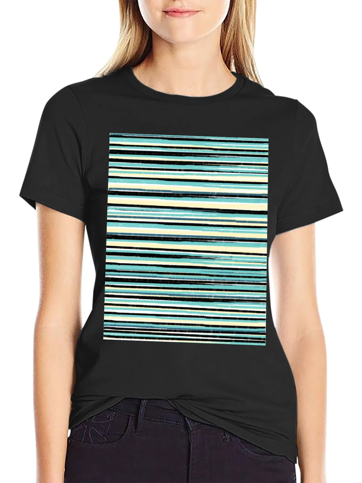 Striped Print Black T-Shirt product image 2