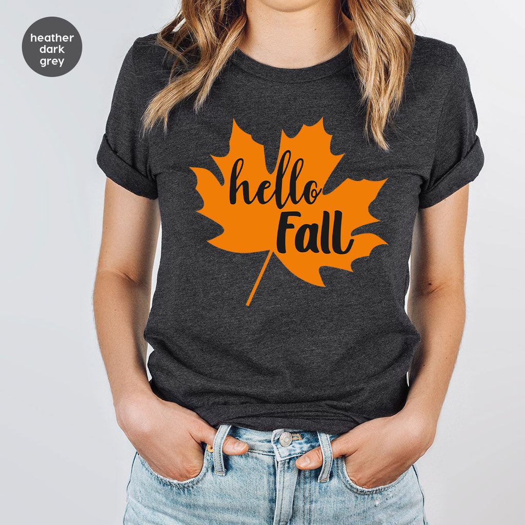 Hello Fall Shirt, 2022 Thanksgiving T-Shirt, Leaf Gift For product image 7