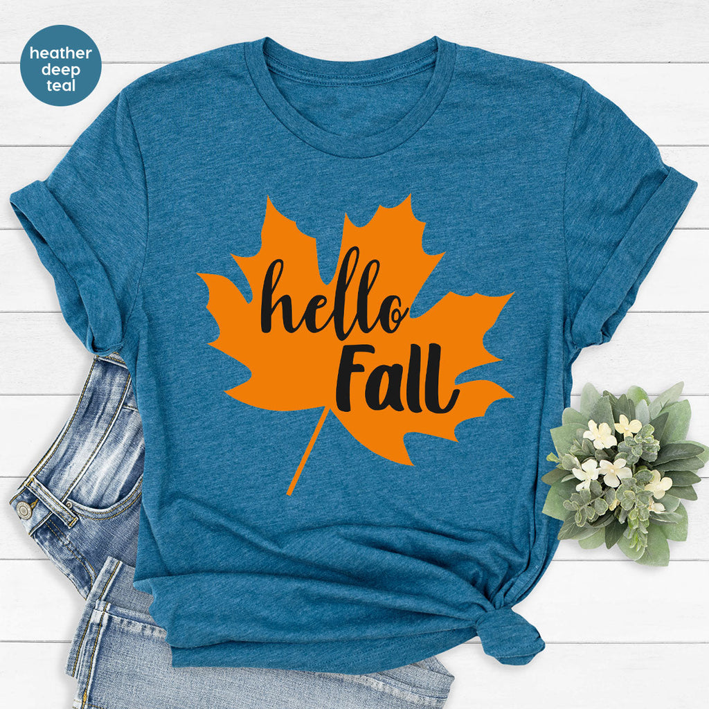 Hello Fall Shirt, 2022 Thanksgiving T-Shirt, Leaf Gift For product image 9