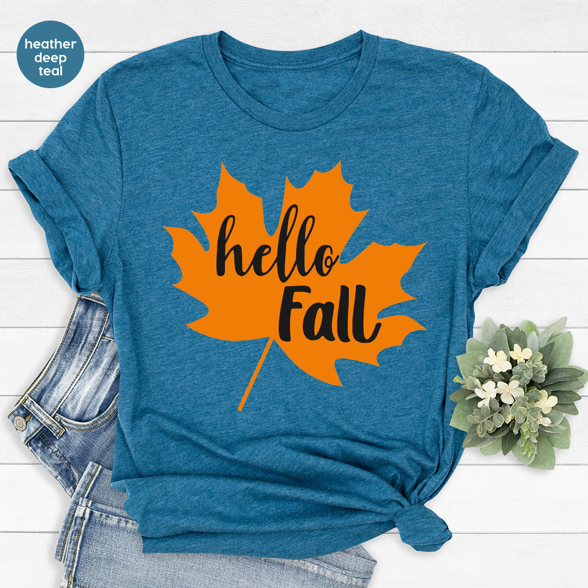 Hello Fall Shirt, 2022 Thanksgiving T-Shirt, Leaf Gift For product image 9
