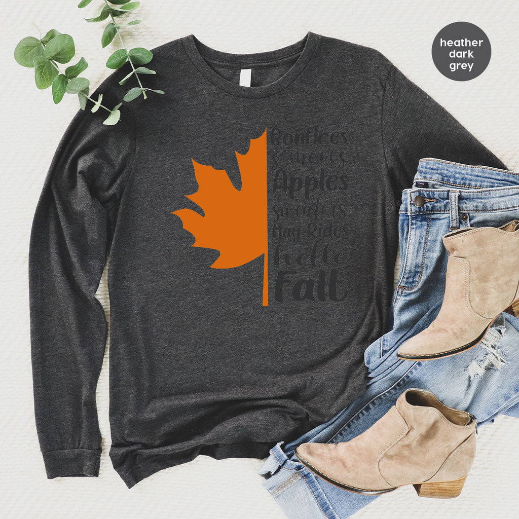 Fall Leaf T-Shirt, 2022 Season Long Sleeve Shirt, Short product image 5