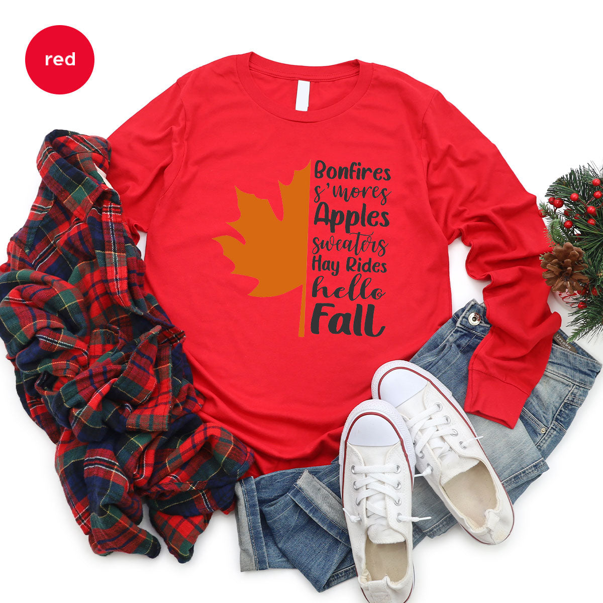 Fall Leaf T-Shirt, 2022 Season Long Sleeve Shirt, Short product image 7