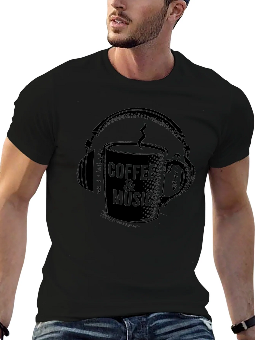 Coffee & Music Graphic Tee - Cool Black T-Shirt product image 6