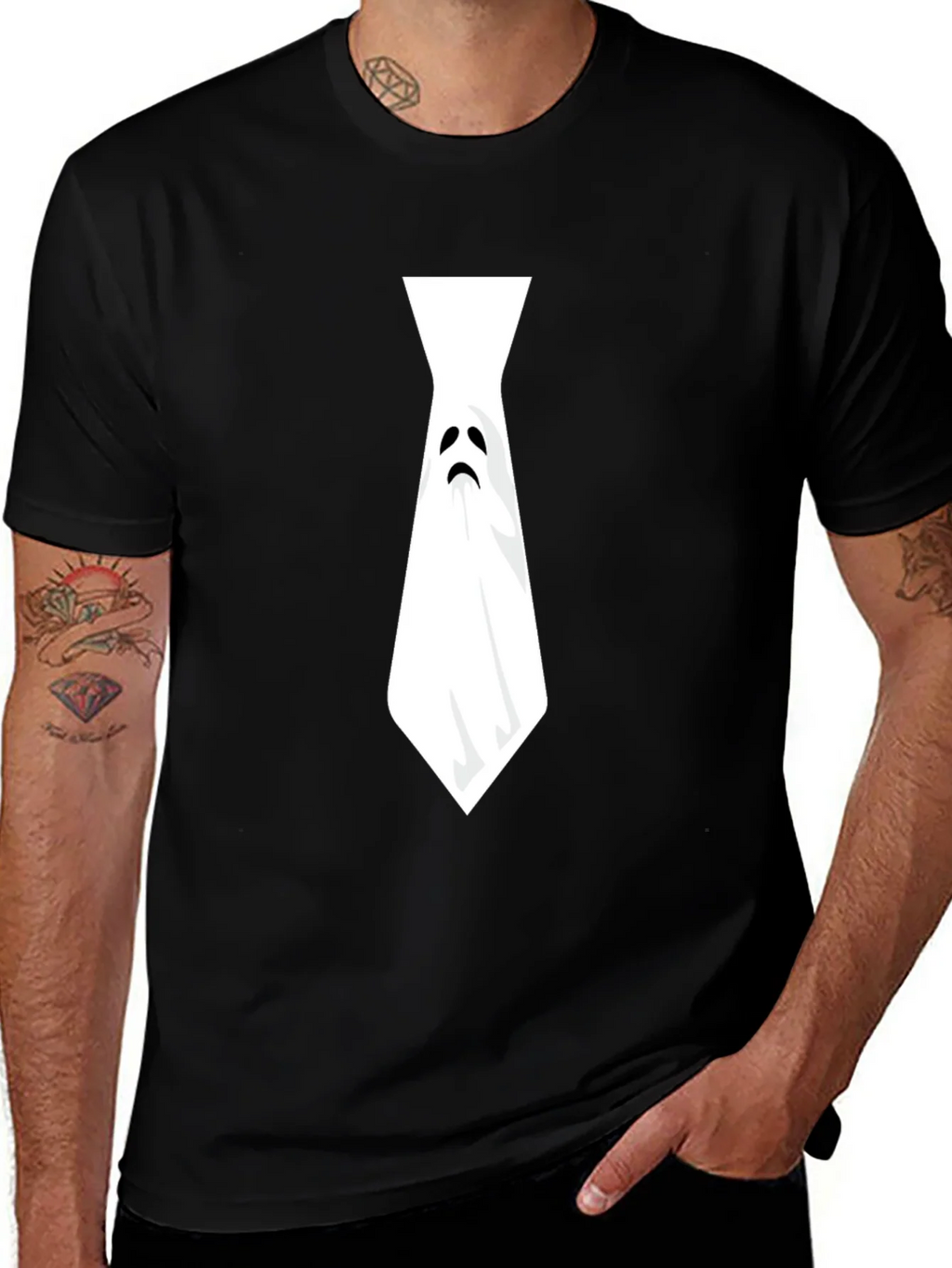 Ghost Tie Graphic Tee - Halloween Humor Shirt product image 1