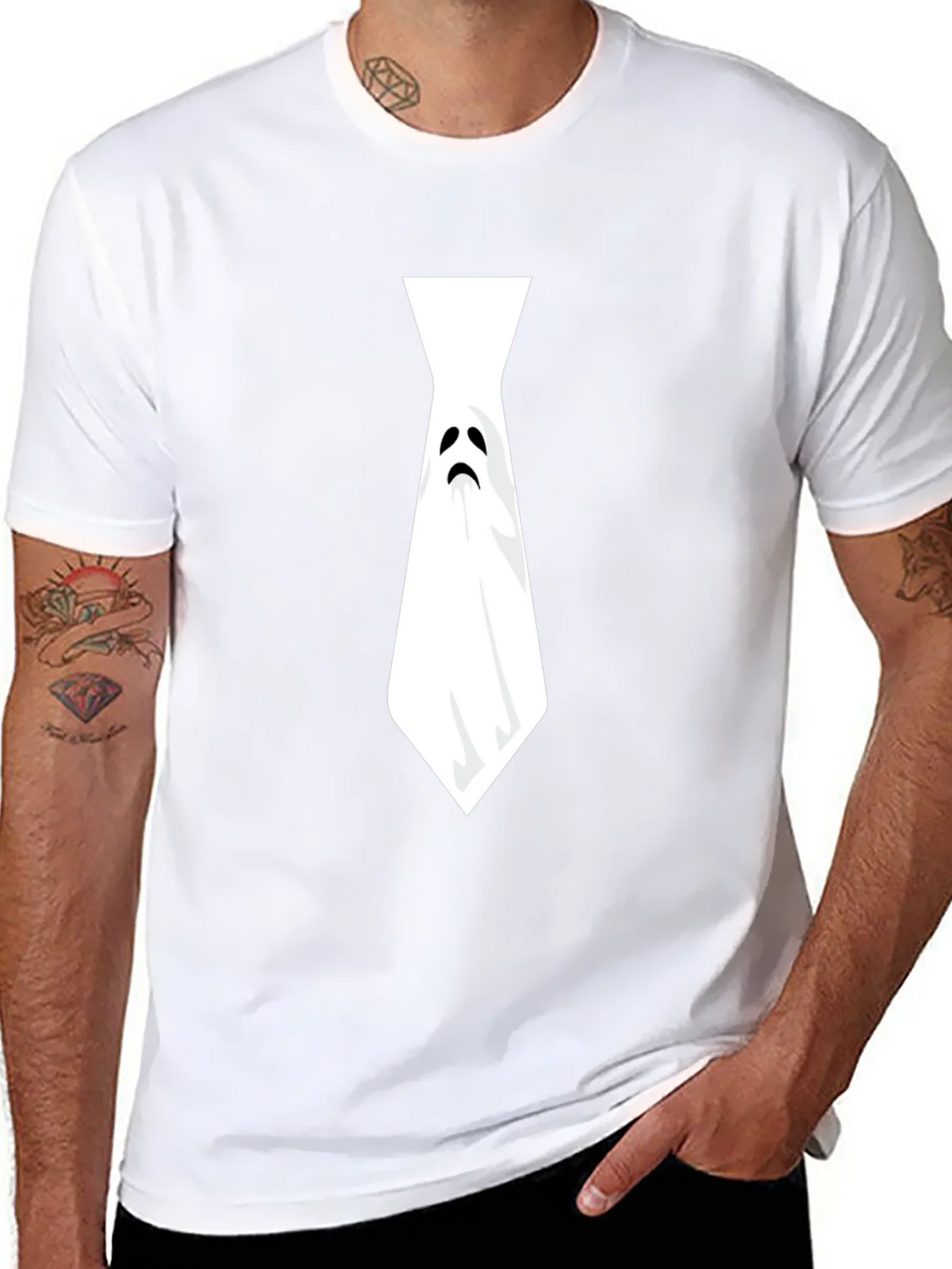 Ghost Tie Graphic Tee - Halloween Humor Shirt product image 7