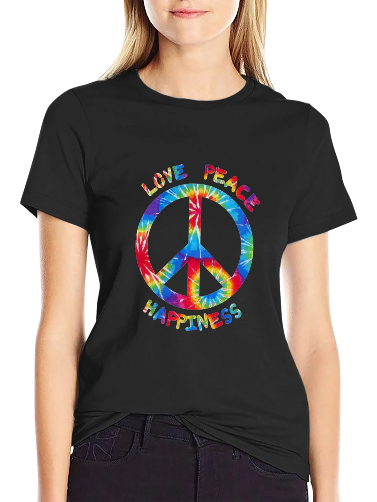 Peace Love Happiness Tie-Dye T-Shirt product image 2