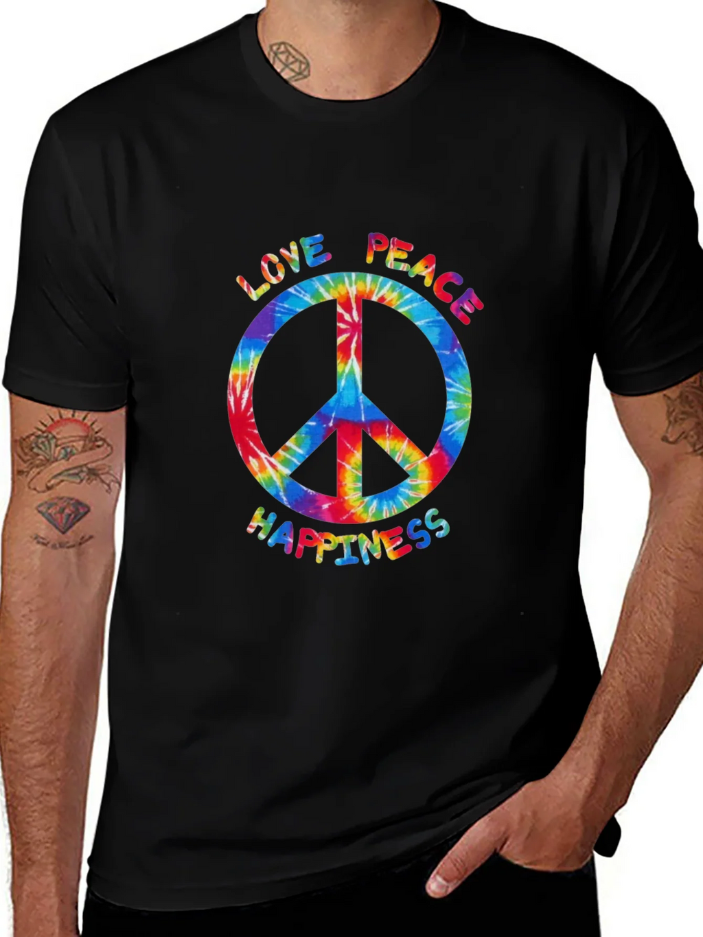 Peace Love Happiness Tie-Dye T-Shirt product image 1