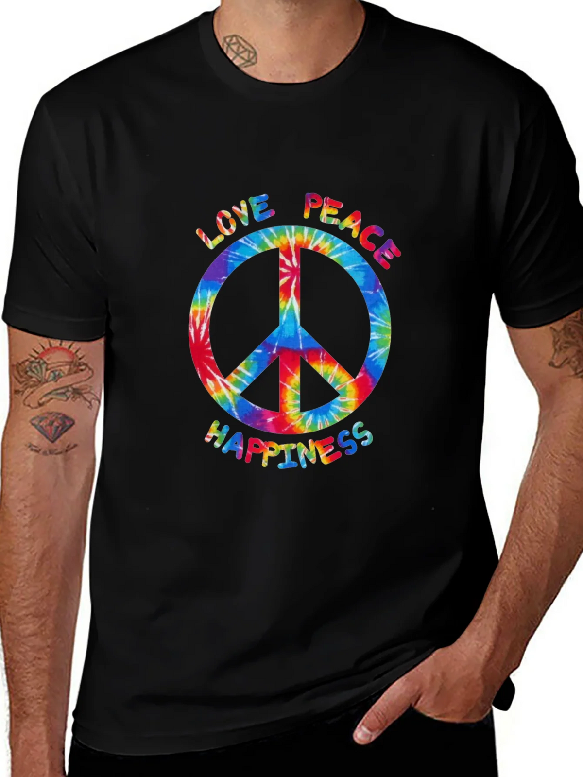Peace Love Happiness Tie-Dye T-Shirt product image 1