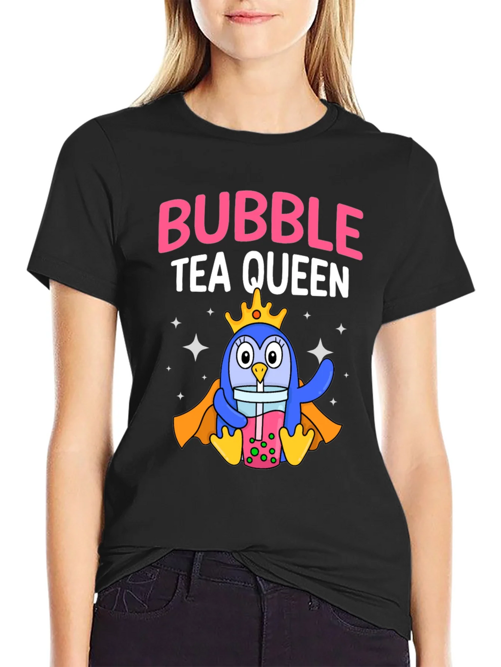 Bubble Tea Queen Penguin Graphic T-Shirt product image 1