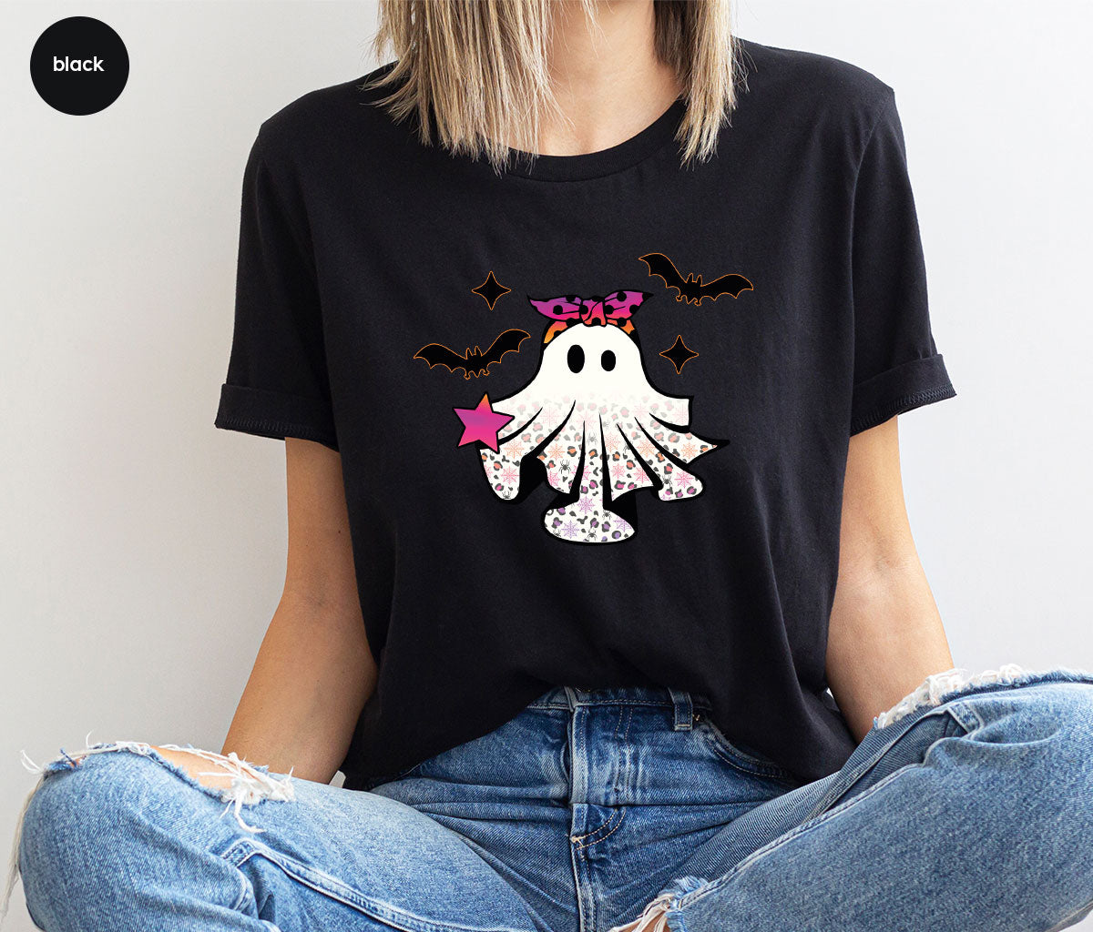 Spooky Season Outfit, Ghost Graphic Tee, Girls Boo Vneck product image 111