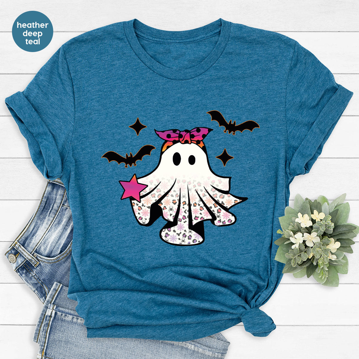 Spooky Season Outfit, Ghost Graphic Tee, Girls Boo Vneck product image 116