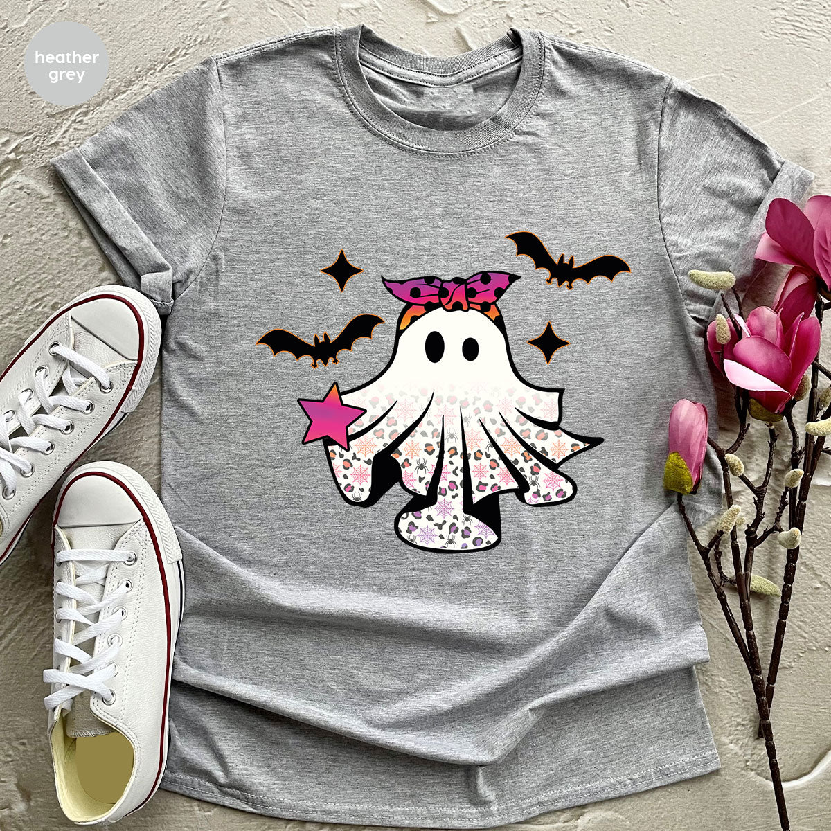 Spooky Season Outfit, Ghost Graphic Tee, Girls Boo Vneck product image 117