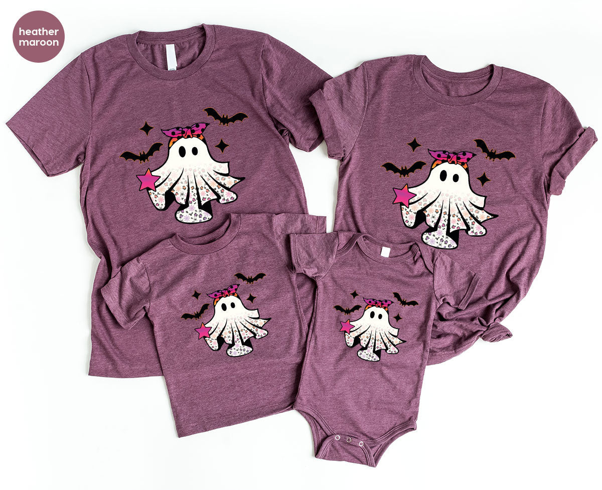 Spooky Season Outfit, Ghost Graphic Tee, Girls Boo Vneck product image 121