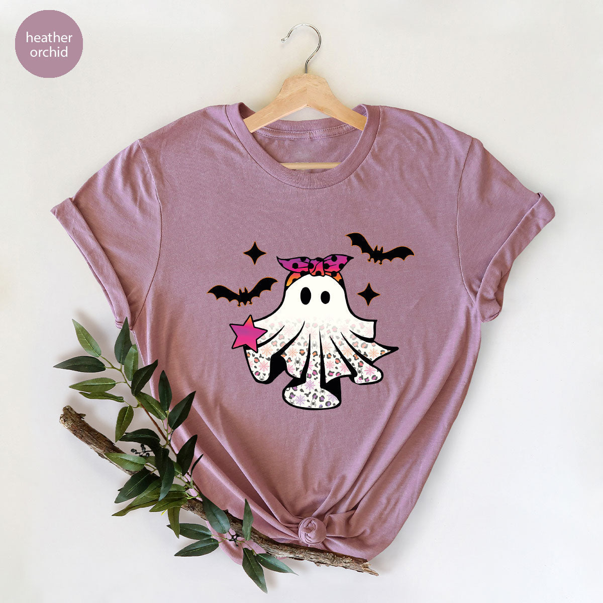 Spooky Season Outfit, Ghost Graphic Tee, Girls Boo Vneck product image 126