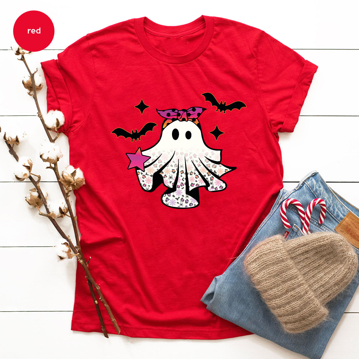 Spooky Season Outfit, Ghost Graphic Tee, Girls Boo Vneck product image 129