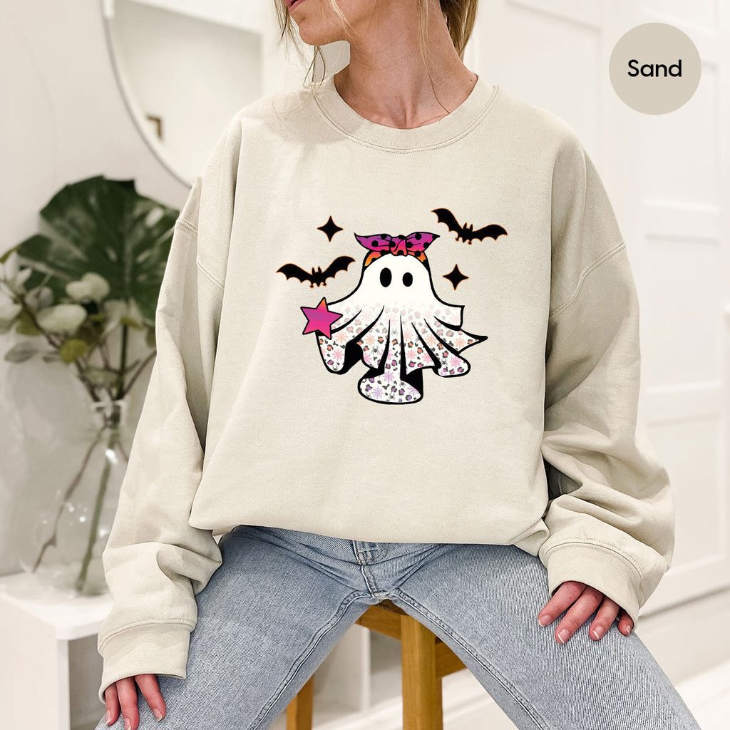 Spooky Season Outfit, Ghost Graphic Tee, Girls Boo Vneck product image 132