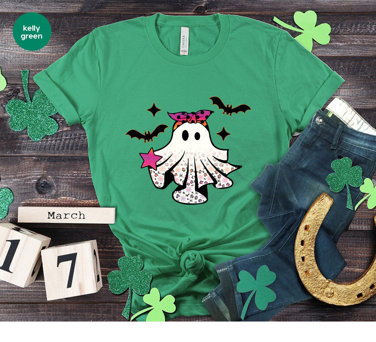 Spooky Season Outfit, Ghost Graphic Tee, Girls Boo Vneck product image 134