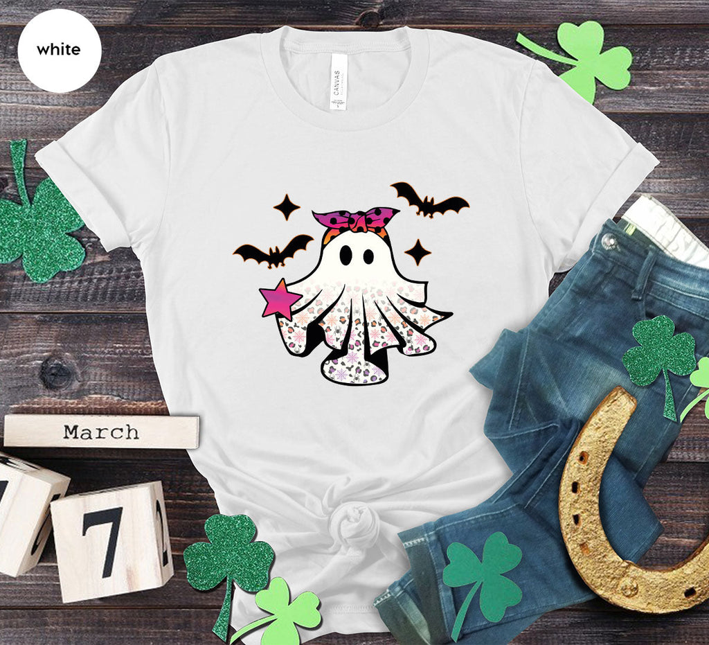 Spooky Season Outfit, Ghost Graphic Tee, Girls Boo Vneck product image 135